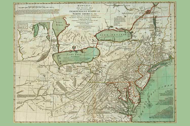 map of the following independent states of North America : viz. Virginia, Maryland, Delaware, Pensylvania, New Jersey, New York, Connecticut & Rhode Island : comprehending also the habitations & hunting countries of the confederate Indians